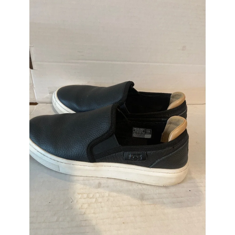 UGG Jass Black Pebbled Leather Slip On Sneakers Womens 1105712 Platform Shoes - Picture 3 of 4